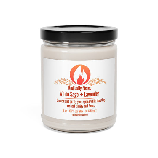White Sage + Lavender Scented Soy Candle, 9oz